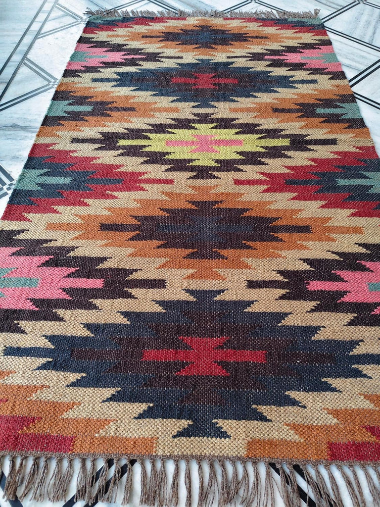 Art & Rugs 3'x5' Reversible Kilim Area Rug - Handwoven Wool & Jute Flatweave - Indoor/Outdoor Rug, Dining