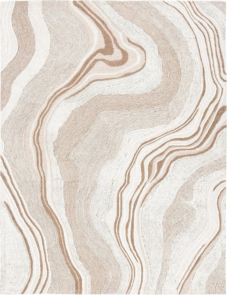 Fifth Avenue Area Rug - 9' x 12', Beige & Ivory, Handmade Mid-Century Modern Abstract New Zealand Wool