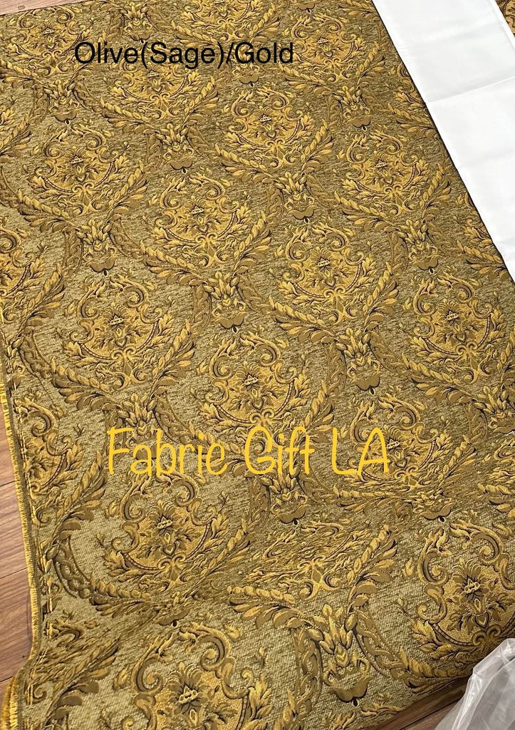 Damask Tapestry Chenille Fabric - Upholstery Fabric, 60" Width - Sold By The Yard (Olive(Sage)/Gold)