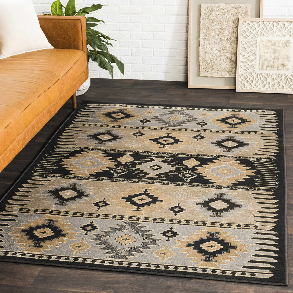 Foxburg Hallway, Kitchen Runner Rug - Geometric Diamond Medallion Border Striped - Southwestern Tribal Aztec Navajo