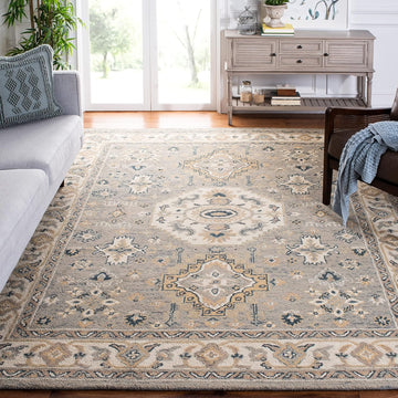Aspen Area Rug - 9' x 12', Moss & Ivory, Handmade Traditional Wool