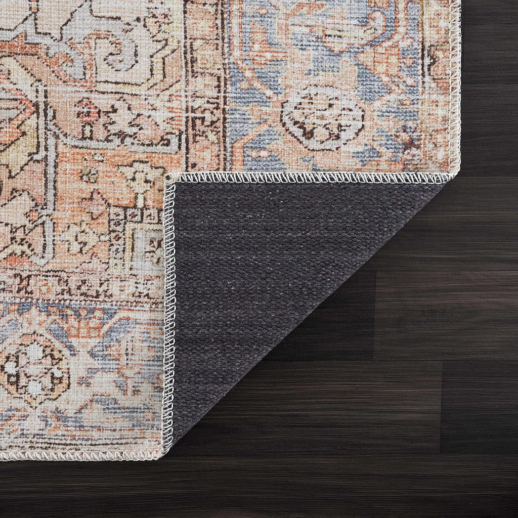 Georgia Eira Machine Washable Area Rug - Oriental Medallion Faded Style - Living Room Vintage Distressed Carpet