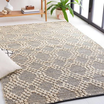 Natural Fiber Collection Area Rug - 6' Square, Blush & Black, Flat Weave Farmhouse Geometric Jute Design, Ideal for