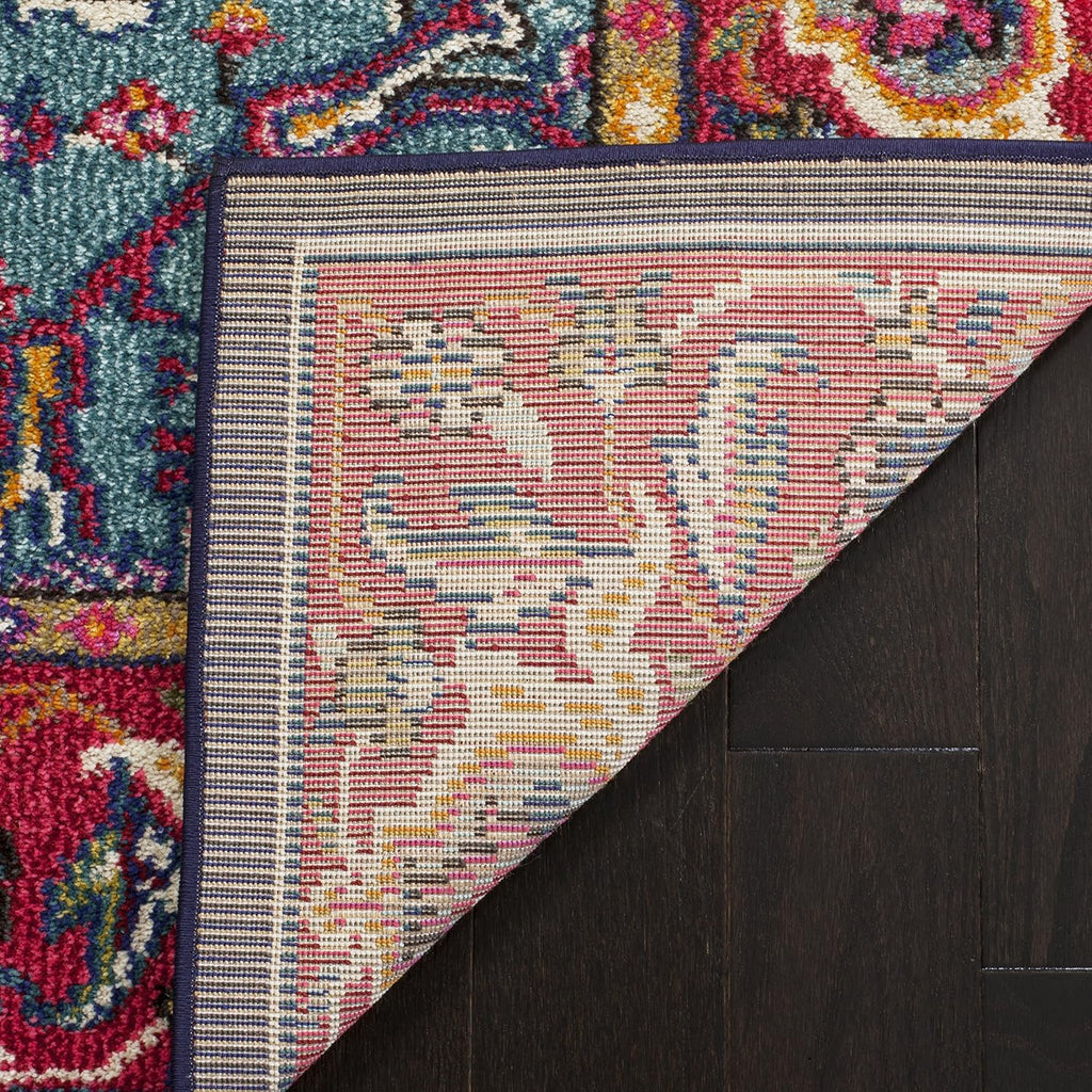 Monaco Collection Area Rug, Red & Turquoise, Boho Oriental Medallion Design, Non-Shedding & Easy Care