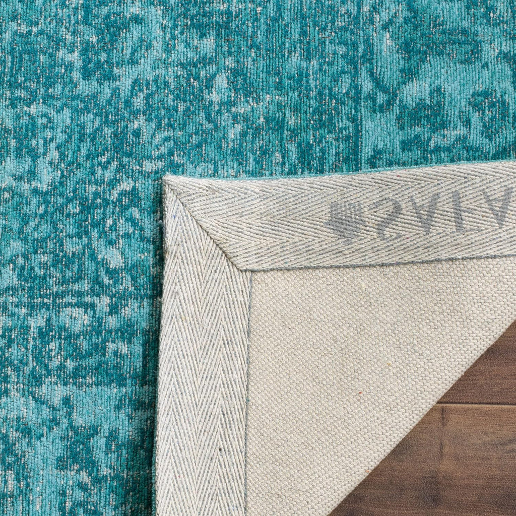 Classic Vintage Area Rug - 8' x 11', Aqua, Oriental Medallion Cotton Design, Easy Care