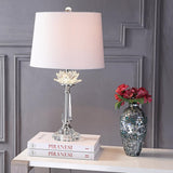24.5" Clear Crystal LED Table Lamp, Hollywood Regency Modern Glam Candlestick Lamp with White Linen Drum Shade Bedroom