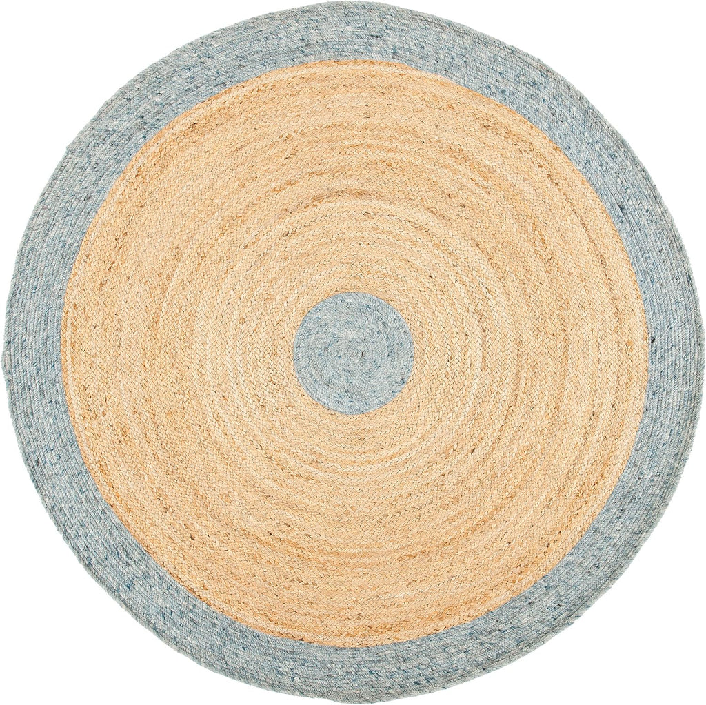 Braided Round Rug 6', Wool Light Blue & Gold BRD910H | 3/8" Pile, Handwoven, Wool & Jute Fibers, Indoor Rug