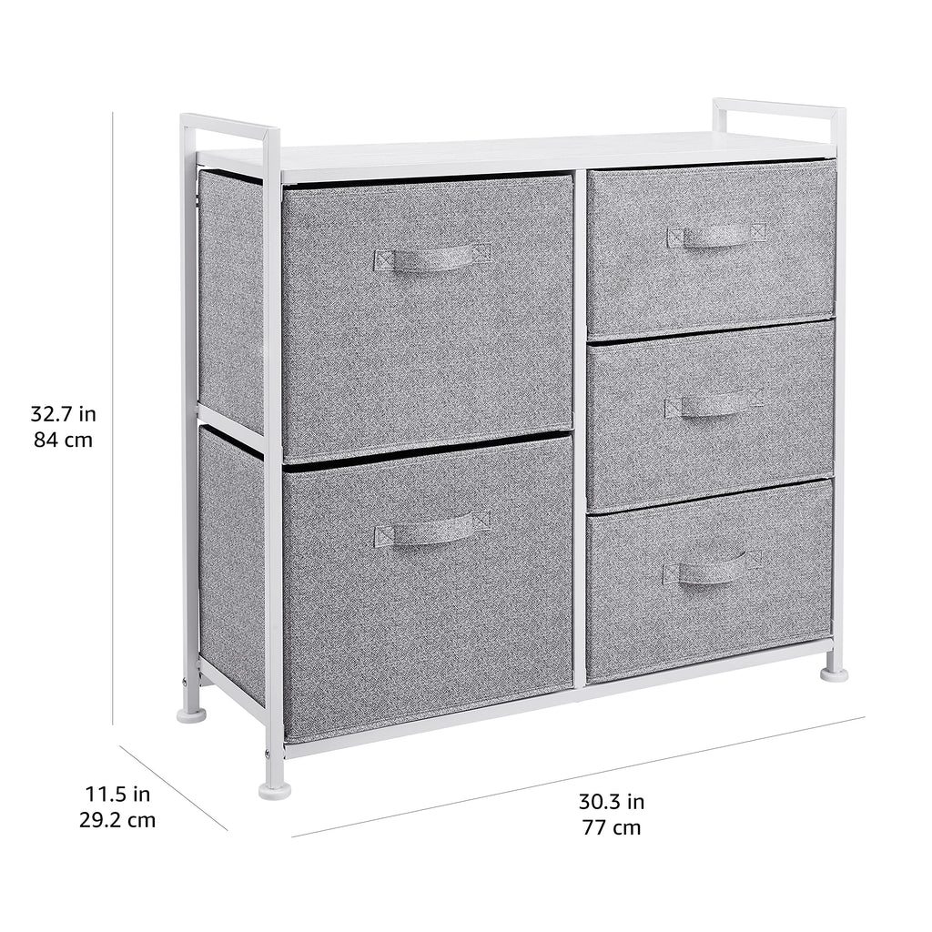 Bedroom Closet Organizer with 5-Fabric Storage Drawers for Clothes Storage, White