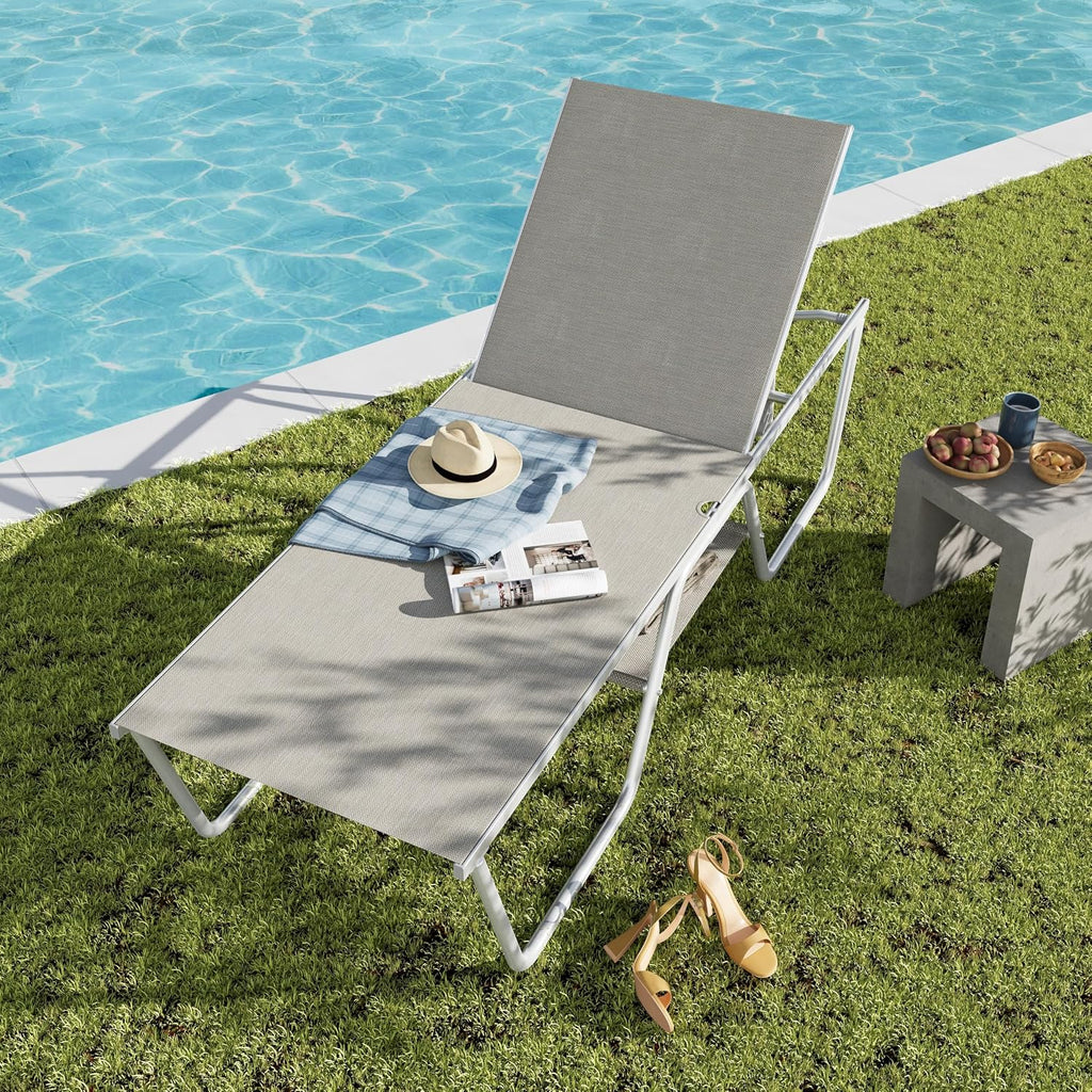 78" Oversized Outdoor Chaise Lounge Chair, 27" Extra Wide Foldable, 5-Position Adjustable, UV50+ Textilene Mesh