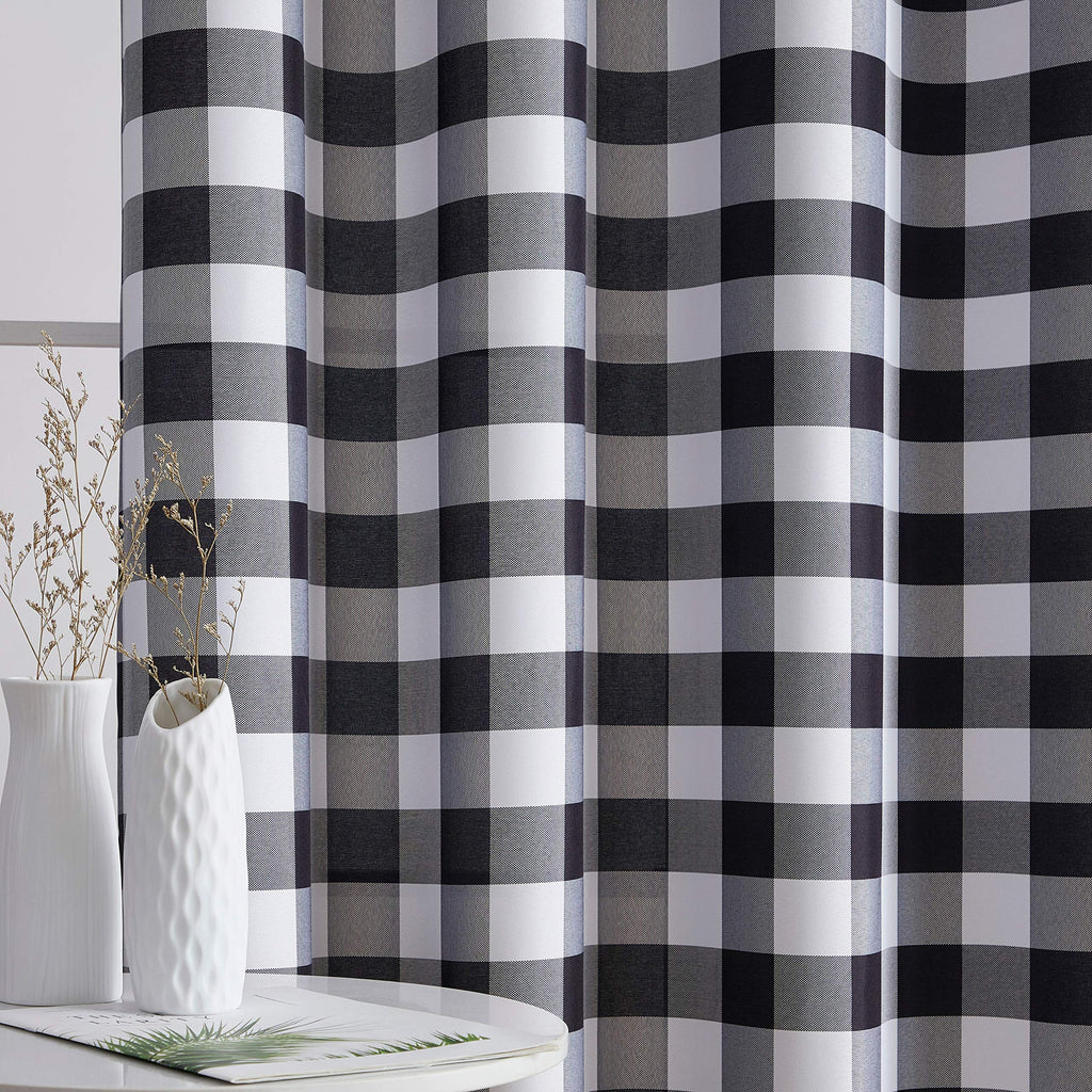 Hilltop Buffalo Check Textured Light Filtering Grommet Lightweight Window Curtains Drapery, 2 Panels (52 x 96 Inch