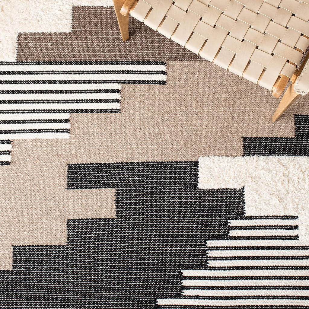 Kenya Area Rug - 10' x 14', Black & Ivory, Handmade Southwestern Wool