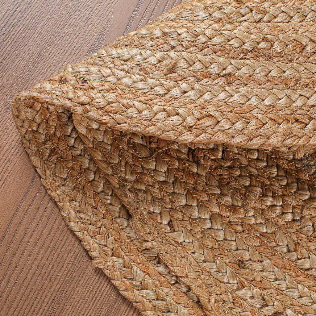 Hand Woven Jute Area Rug - Circle Boho Round Jute Rug 5 Foot | 5' Round - Rustic Beige Reversible Farmhouse Rugs