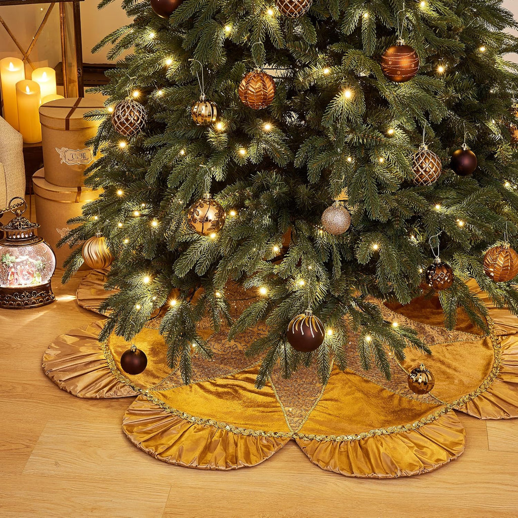 60" Sparking Gold Christmas Tree Skirt for Tree Decorations