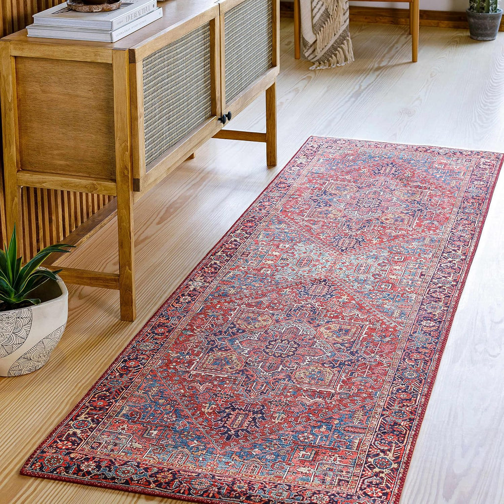 Ronneby Living Room, Bedroom Area Rug - Medallion Floral Geometric Border Diamond - Traditional Oriental Transitional