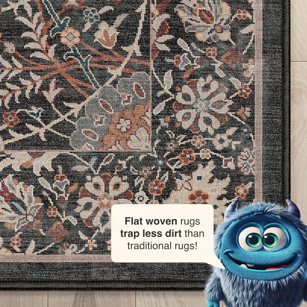 25 ft Hallway & Stair Runner Rug, Charcoal Grey Oriental, 2'3" x 24'9" Low Pile Flat Weave Long Runner