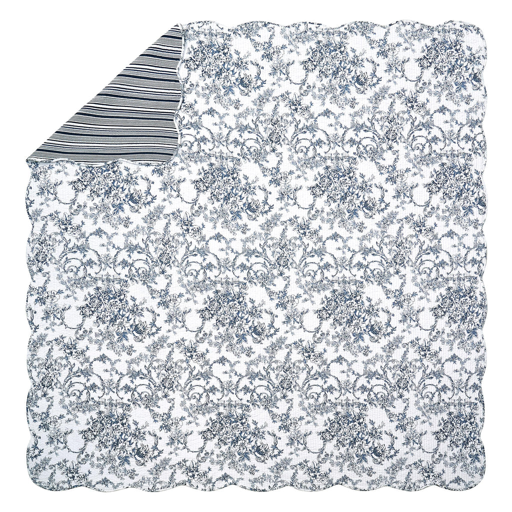 Garden Toile 3-Piece Reversible Quilt Set - Lightweight Coverlet Set, Floral Vintage Quilted Bedding Set with 2