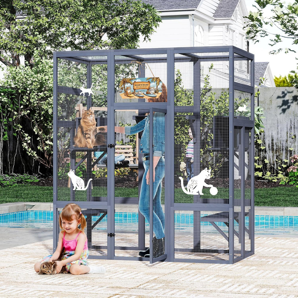 71in Catio, Indoor & Outdoor Cat Enclosure Waterproof Roof & Perch