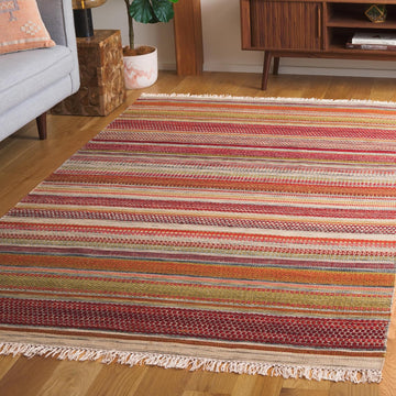 Striped Kilim Collection Beige STK311A Handmade Flatweave Wool Area Rug