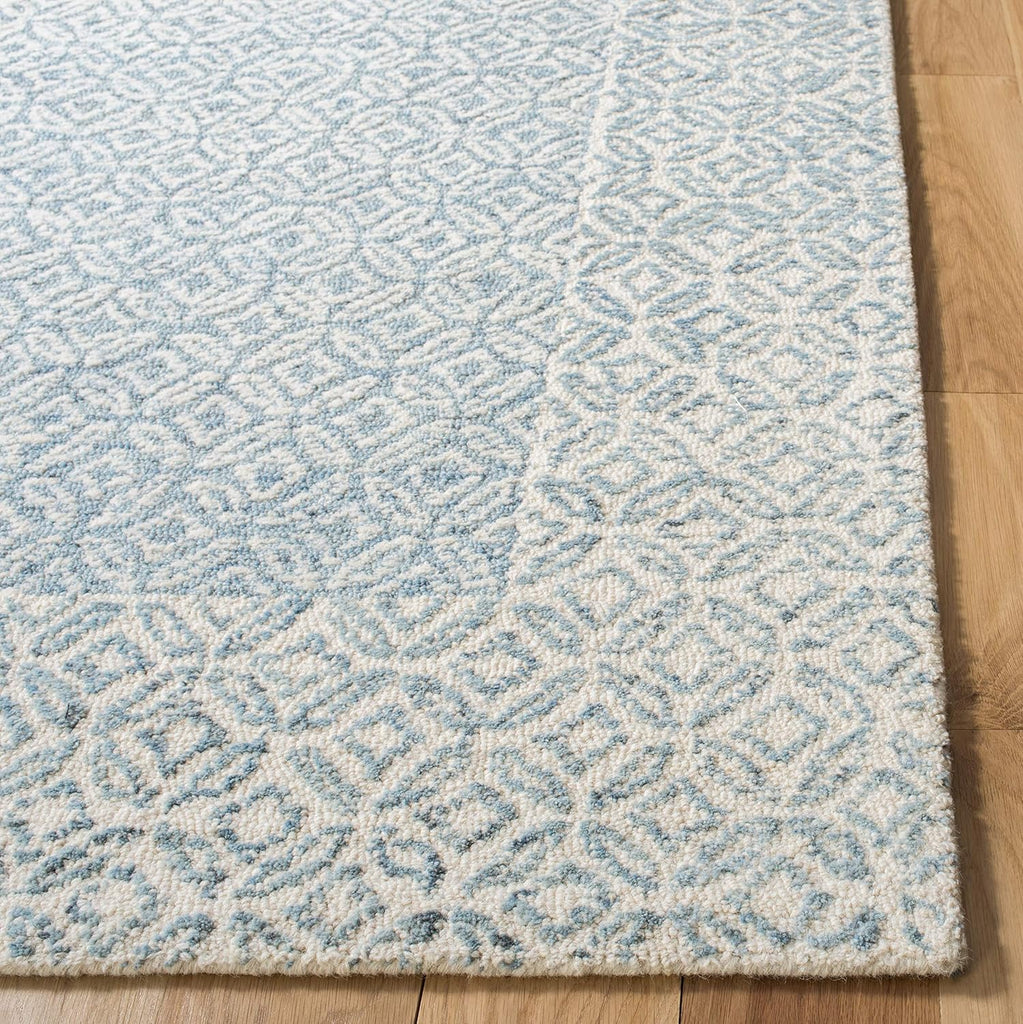 Abstract Area Rug - 9' x 12', Blue & Ivory, Handmade Wool