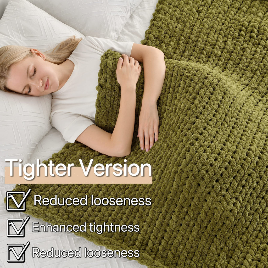 Tighter Version Chenille Chunky Knit Blanket Throw 50×60 Inch, Handmade Warm & Cozy Blanket Couch, Bed, Home Decor