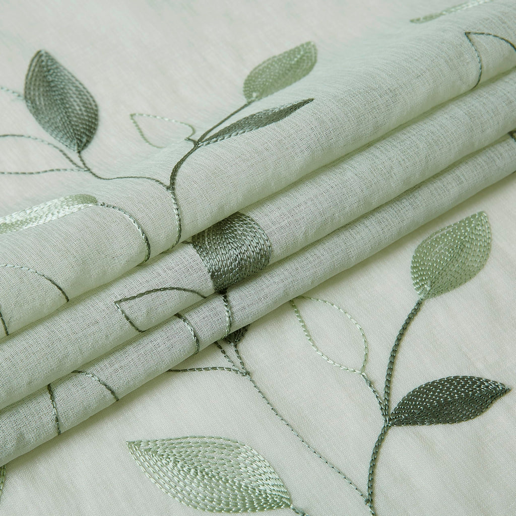 Embroidered Leaf Sheer Curtains, Sage Green 38" Wx84 Lx2