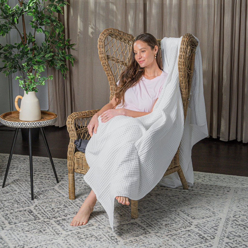 Waffle Blanket Queen, 90" x 90" - 100% Cotton Lightweight Breathable Bed Blanket - Soft Textured Thermal Weave for