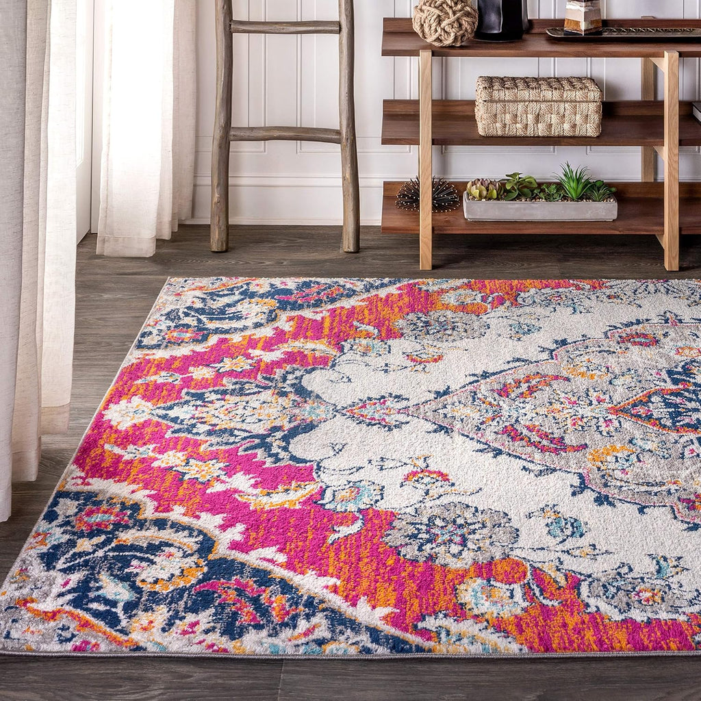 Boho Vintage Multi Indoor Area Rug, Bohemian Flair Medallion, Chic, Floral, High Traffic, Pet Friendly