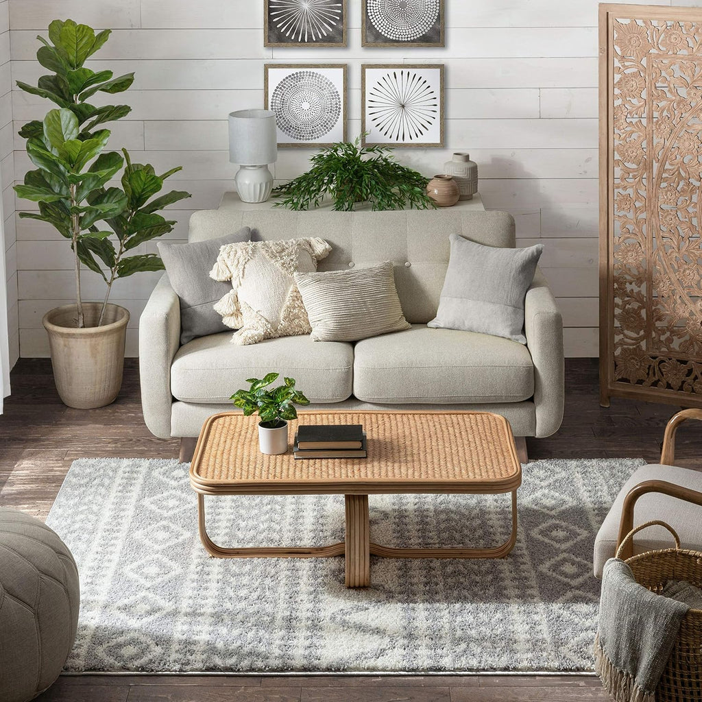 Madison Shag Cossima Grey Tribal Moroccan 5'3" x 7'3" Area Rug, Cream, 5 ft 3 in x 7 ft 3