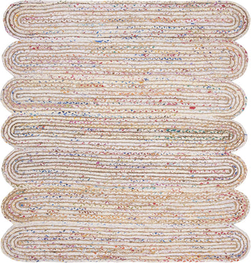 Cape Cod Collection Area Rug - 6' Square, Ivory & Multi, Handmade Braided Jute & Cotton, Ideal for High Traffic Areas