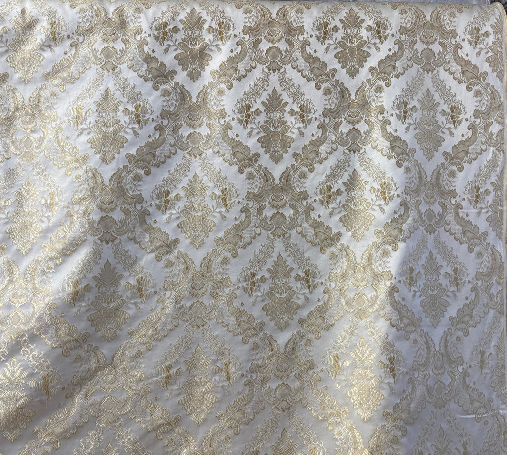Vintage Damask Upholstery Fabric, Floral Pattern, Traditional Victorian Design, 54" Wide, Sold by Yard (Cream)