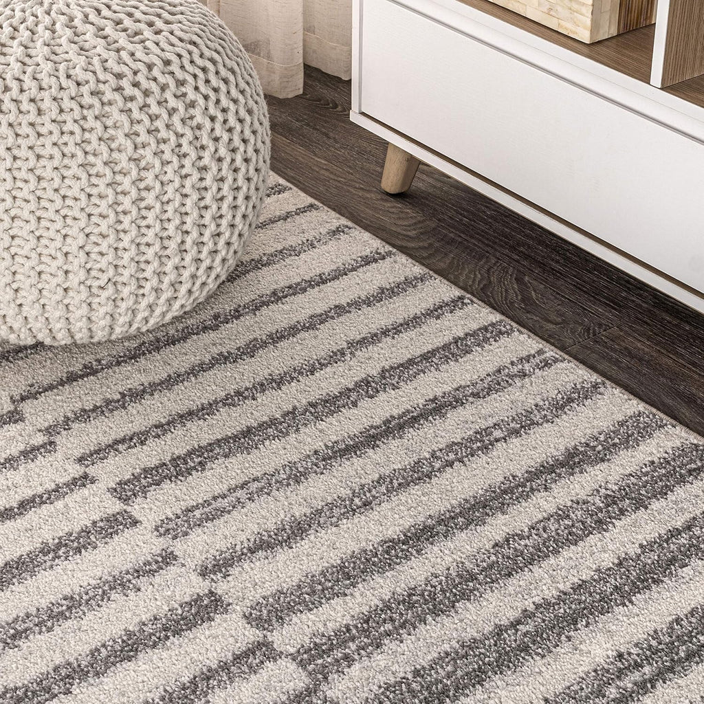Lyla Offset Stripe Gray/Cream Indoor Area Rug, Contemporary, Modern, Easy-Cleaning, Pet Friendly, Non-Shedding