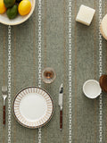 Hemstitched Embroidery Striped Boho Tablecloth 54x70 Inch Olive, Heavy Weight Farmhouse Burlap Linen