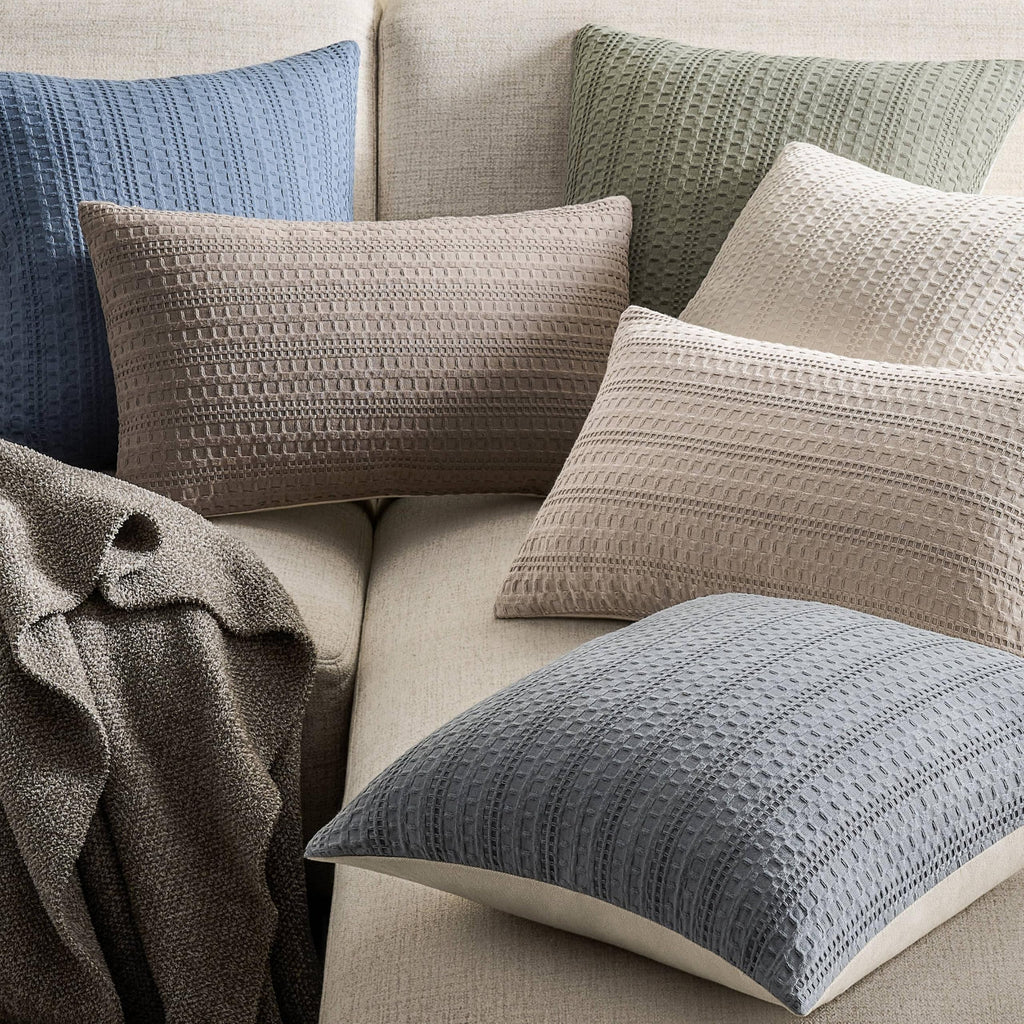 Waffle Throw Pillow Covers Set of 2, 22x22 Inch Ecru