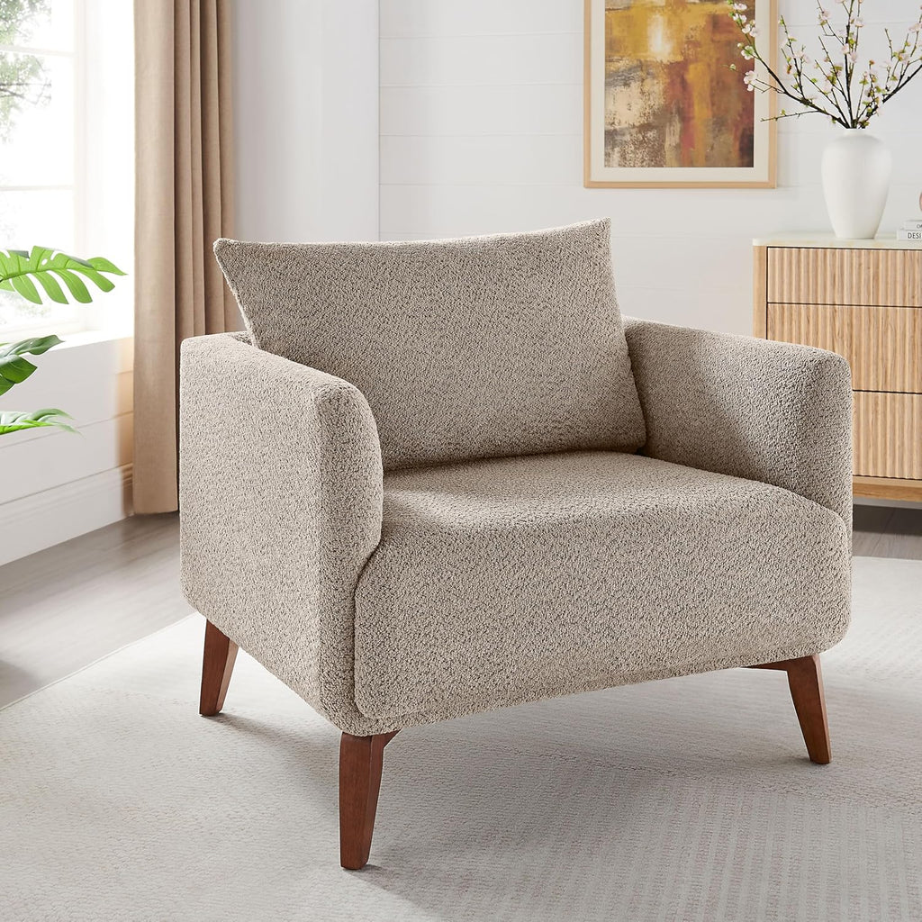Oversized Accent Chair Modern Boucle Armchair - 37" Wide Accent Chair with Solid Wood Legs, Camel Upholstered Lounge