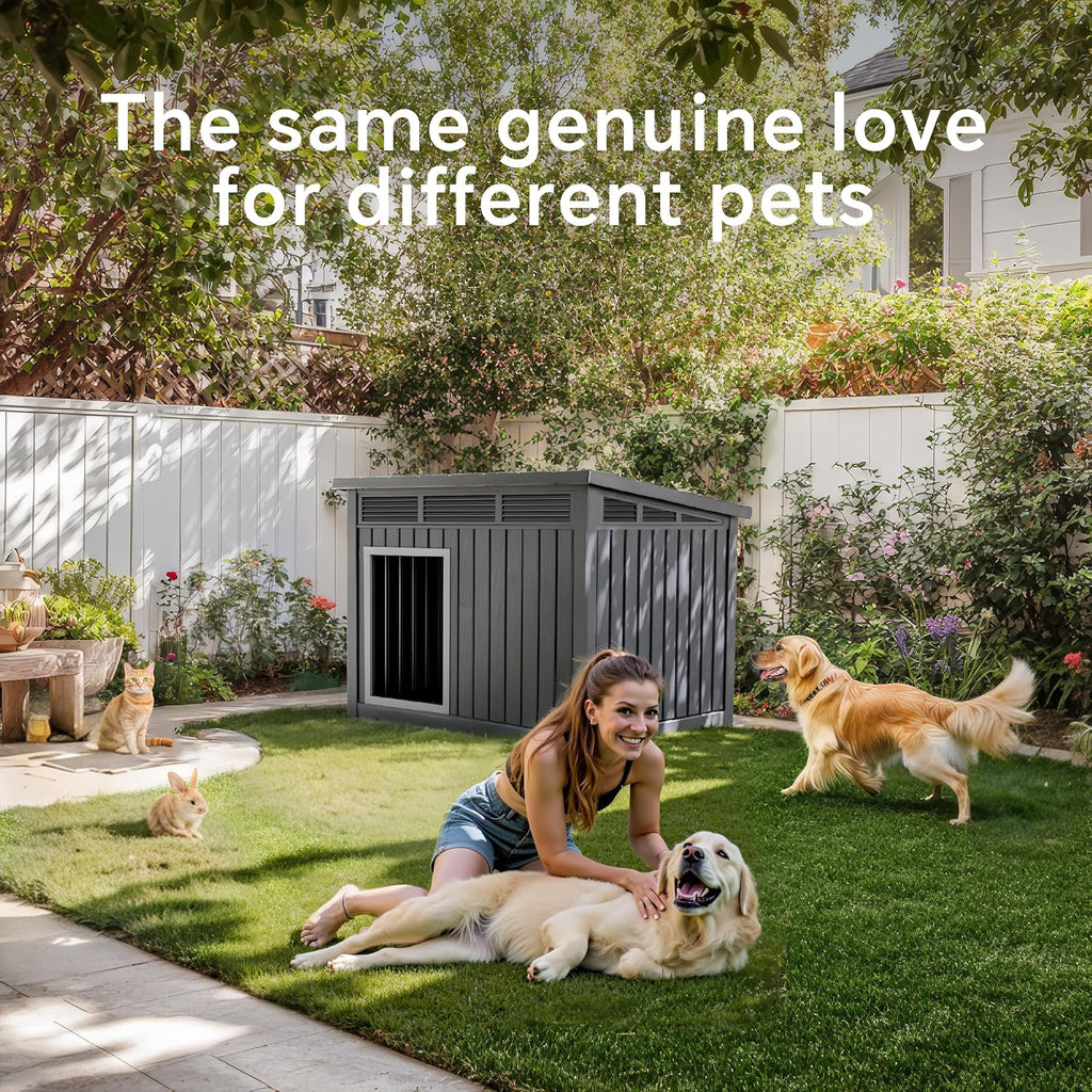 Large Dog House Outdoor for Indoor with Weatherproof & Removable Roof, Fits Small to Large (Black, 42.87 * 32.95 *