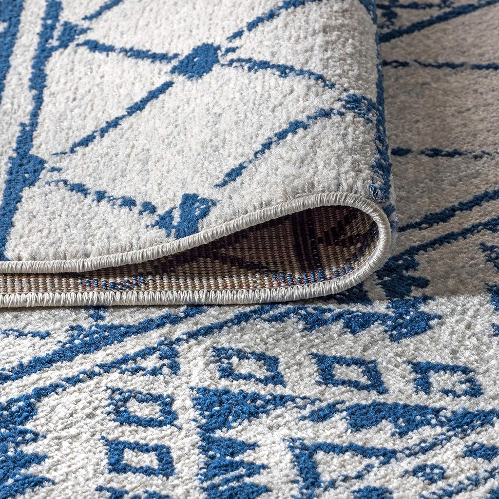 Moroccan Hype Boho Vintage Tribal Cream/Blue Indoor Area Rug, Bohemian, Vintage, Easy-Cleaning, Pet Friendly