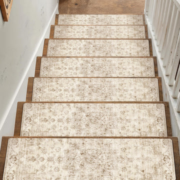 Neutral Stair Treads for Wooden Steps Beige Non Slip Stair Runner
