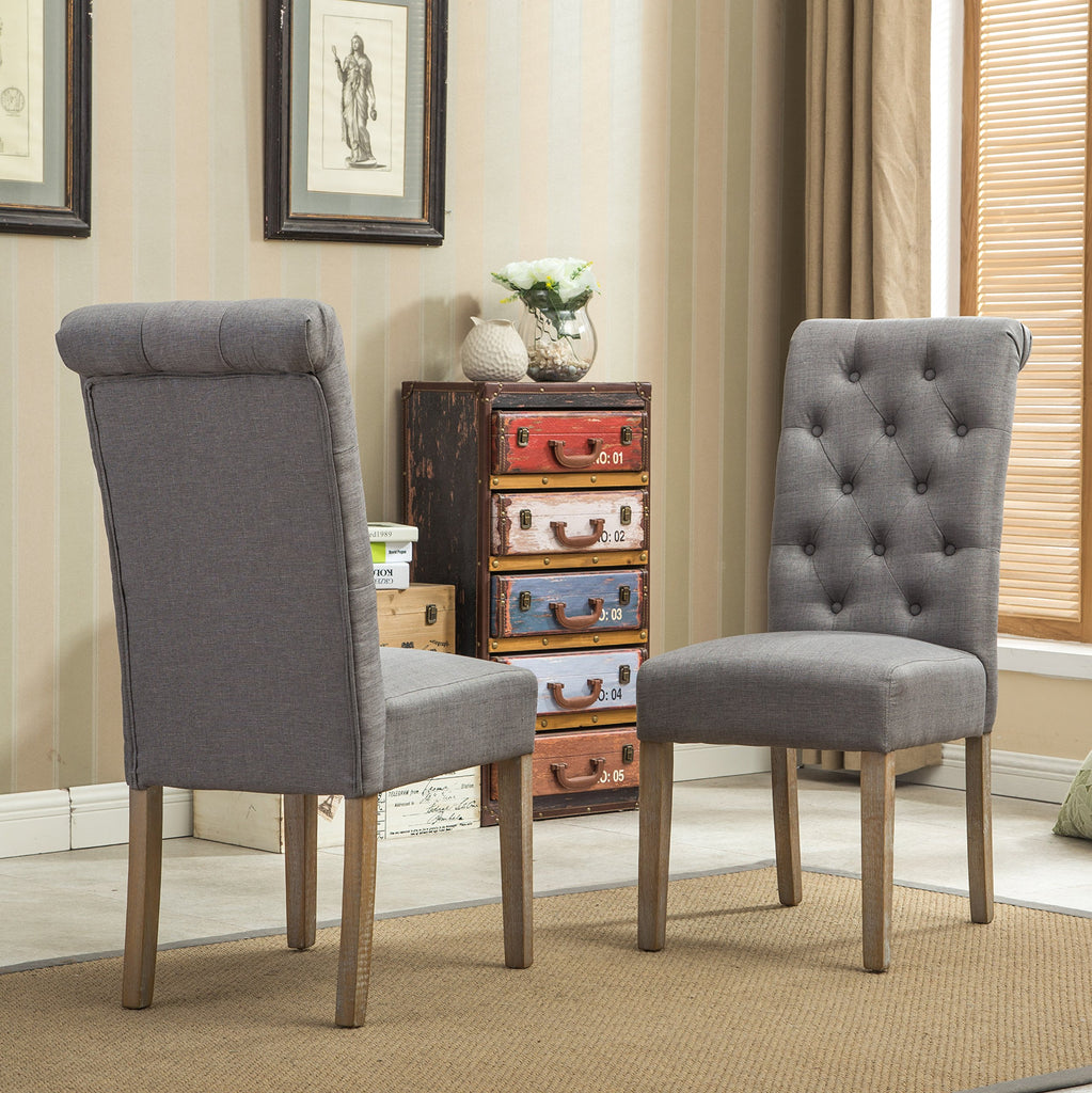 Habit Grey Solid Wood Tufted Parsons Dining Chair (Set of 2), Gray