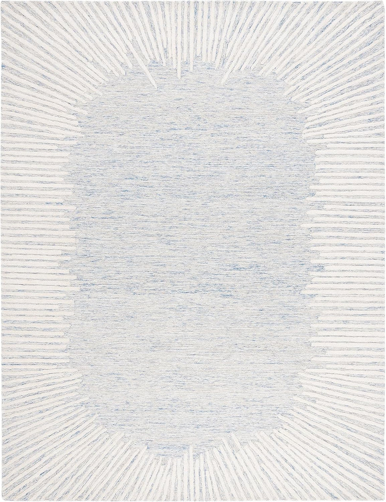 Abstract Area Rug - 10' x 14', Blue & Ivory, Handmade Wool