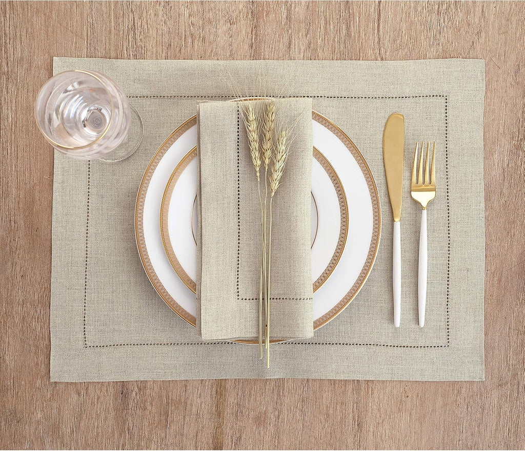 100% Pure Linen Woven Placemats Natural, 14 x 19 in - Set of 6