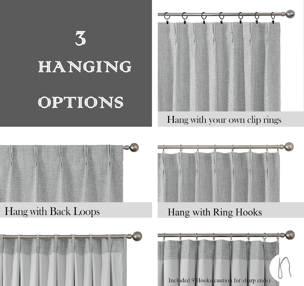 Grey Pinch Pleat Blackout Curtain Panel with Hook, 40"x108"x2