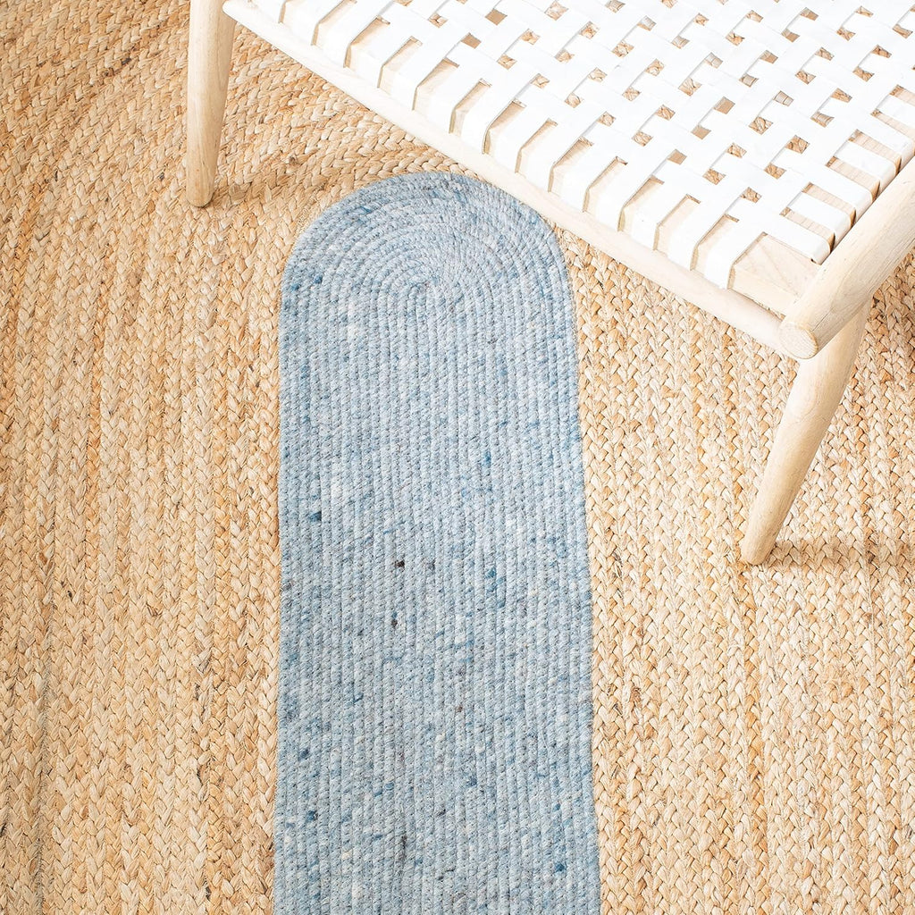 Braided Round Rug 6', Wool Light Blue & Gold BRD910H | 3/8" Pile, Handwoven, Wool & Jute Fibers, Indoor Rug