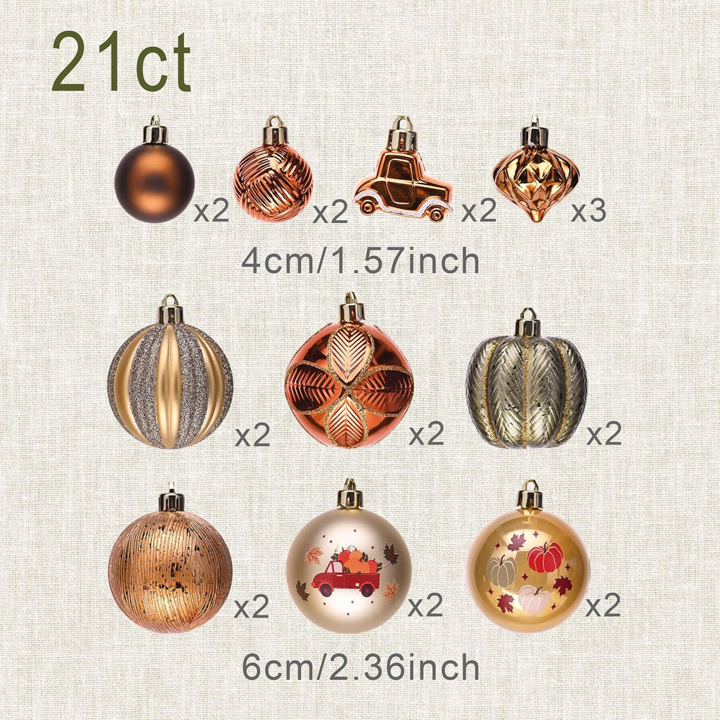 Fall Ornaments Tree Decorations Shatterproof Pumpkin - Set of 21