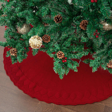 Christmas Tree Skirt, 36", Red Knitted Christmas Skirt Tree