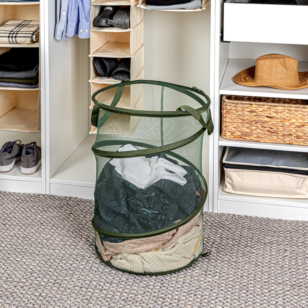 Pop-Up Mesh Laundry Hamper, Olive Green