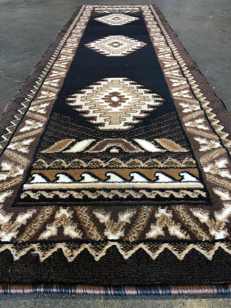 Southwest Native American Runner Area Rug Black & Brown Design D143 (2 feet X 7 feet)