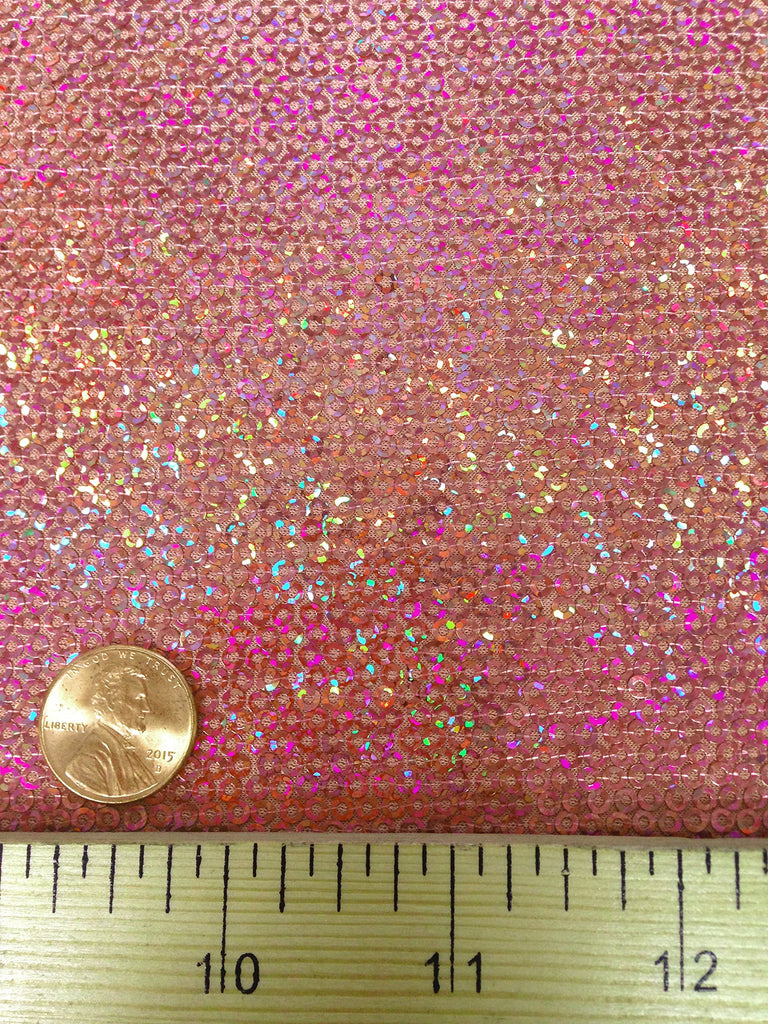 3mm Micro Mini Holographic Sequins on Stretch Polyester Spandex Jersey Fabric (Peach)