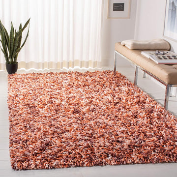 Rio Shag Collection Area Rug - 6' Square, Rust & Ivory, Handmade, 1-inch Thick Ideal for High Traffic Areas (SG960P)