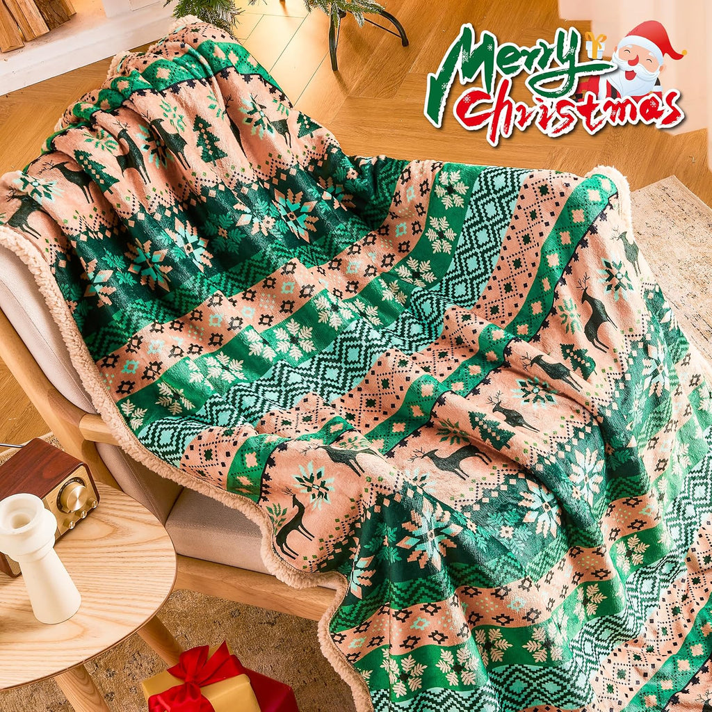 Christmas Throw Blanket, Christmas Decorations Blankets and Throws, Fuzzy Cozy Soft Warm Fleece Sherpa Winter Holiday