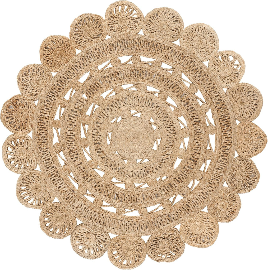 Natural Fiber Collection Area Rug - 5' Round, Natural, Handmade Boho Charm Braided Jute, Ideal for High Traffic Areas